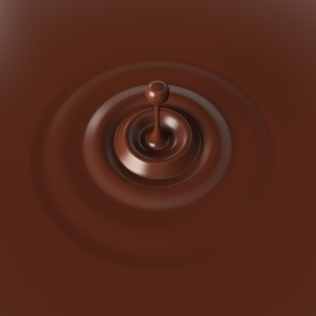 Dark Chocolate Drop Splash Background. 3D Food Illustration.の写真素材