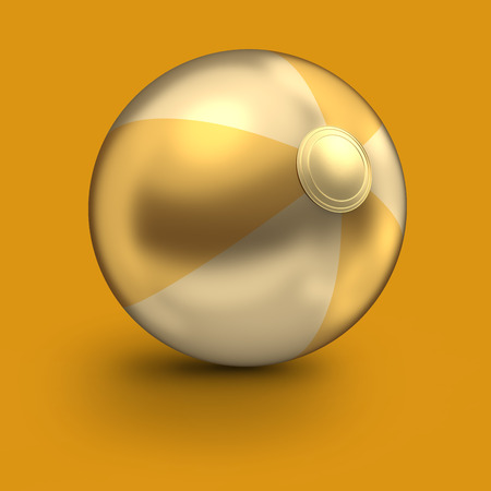 Gold Beach Ball Minimal Luxury Summer Yellow Background. 3D Illustration.の写真素材