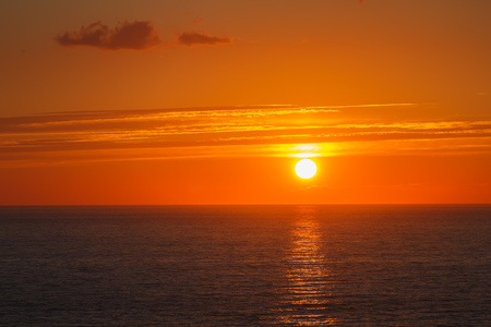 Beautiful Mediterranean Sea Orange Sunset, Spain.の写真素材