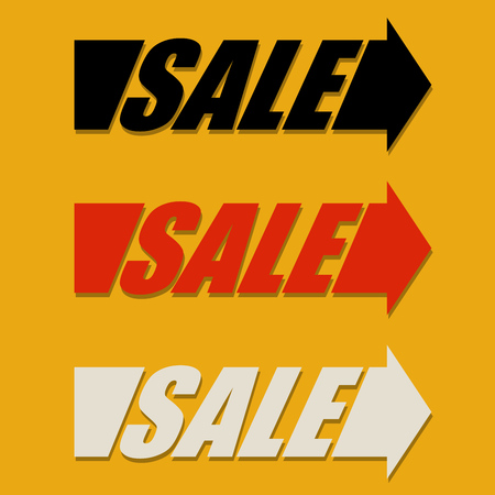 Sale Arrow Design Element on Yellow Background. Sale Pointer Banner Design. Vector Illustration.のイラスト素材