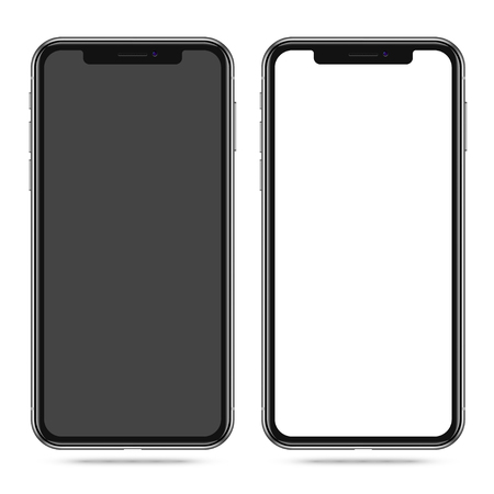Modern Smartphone with Blank Black and White Screen. Cell Phone Front View Mockup for UI design. Vector Illustration.のイラスト素材