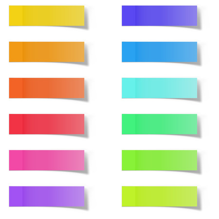 Blank Color Memo Note Stickers for Posting Isolated on White Background. Sticky Paper Notes with Shadow Effect. Vector Illustration.のイラスト素材