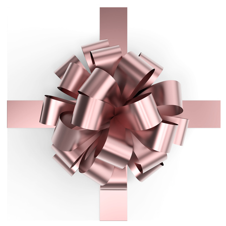 Present Box Rose Gold Bow. Christmas Design Element. Top View. 3D Illustration.の写真素材