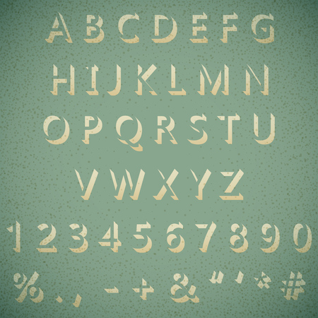 Retro Vintage 3D Shadow Font on Green Background. Retro Alphabet Typeface. Vector Illustration.のイラスト素材