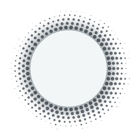 Abstract Halftone Round Frame with Shadow. Dot Pattern Design Element for Label, Tag or Cover. Radial Halftone Dots Ring. Vector Illustration.のイラスト素材