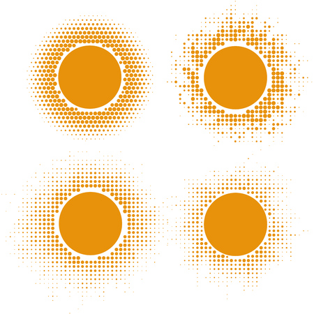Halftone Sun Shapes Isolated on White Background. Vector Illustration.のイラスト素材