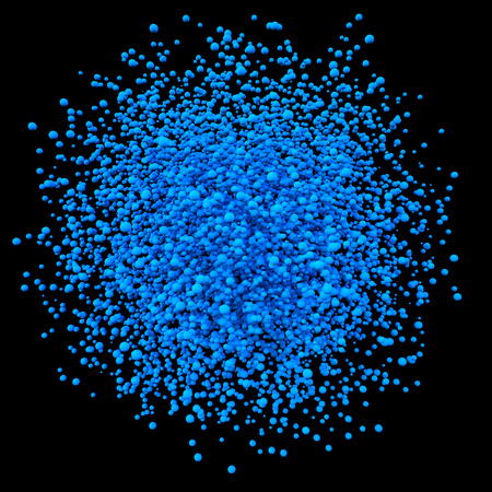 Blue Sphere Particles Bunch on Black Background. 3D Illustration.の写真素材