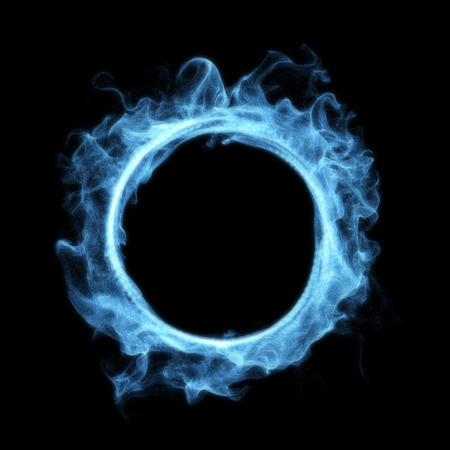 Blue Smoke Magic Glowing Portal Isolated on Black Background. 3D Illustration.の写真素材