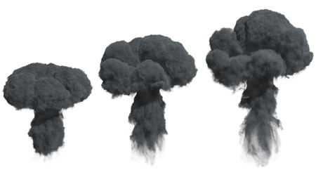 Black Dense Smoke Isolated on White Background. 3D Illustration.の写真素材