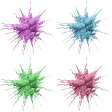 Four Color Smoke Blasts Islated on White Background. 3D Illustration.の写真素材