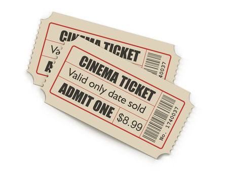 Two Cinema Year-Off Tickets Isolated on White Background. Vector Illustration. Movie Theater...