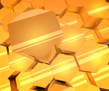 Yellow Shiny Hexagons 3D Background. 3D Illustration.の写真素材