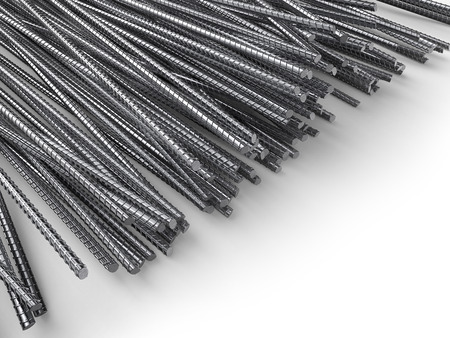 Steel Reinforcement Rebars with White Copy Space. Constraction Background. 3D Illustration.の写真素材