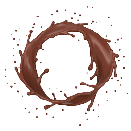 Chocolate Splash Ring on White Background. Chocolate Round Frame Advertising Banner. 3D Illustration.の写真素材