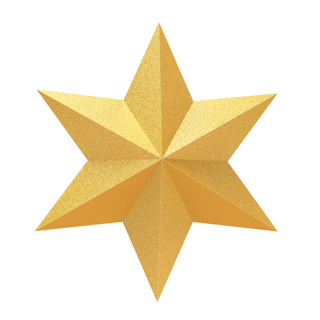 Gold Star Decoration Isolated on White Background. Christmas Symbol. 3D Illustration.の写真素材