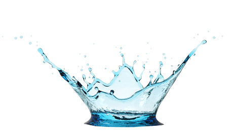 Fresh Blue Water Crown Splash Isolated on White Background. Drink Water Advertising. 3D Illustration.の写真素材