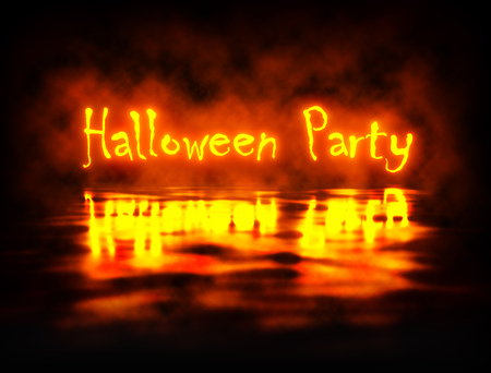 Halloween Party Orange Light Banner. Halloween Dark Background. 3D Illustration.の写真素材