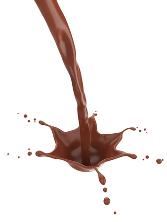 Chocolate Flow and Splash Isolated on White Background. 3D Illustration.の写真素材