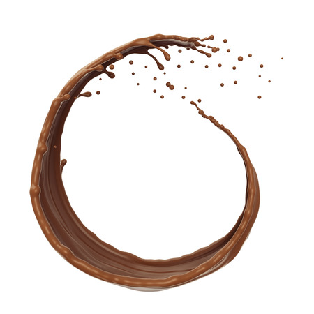 Chocolate Swirl Splash Isolated on White Background. Round Liquid Chocolate Frame. 3D Illustration.の写真素材