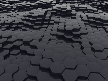 Black Glossy Hexagon Waves Abstract 3D Background. 3D Illustration.の写真素材