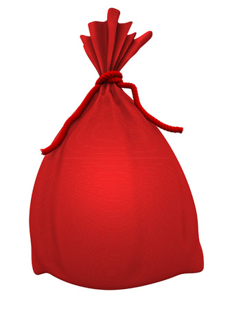 Red Santa Claus Full Sack Isolated on White Background. 3D Illustration.の写真素材