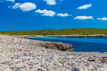 Menorca Island South Mediterranean Rocky Sea Coast, Cala des Talaier Area, Balearic Islands, Spain.の写真素材