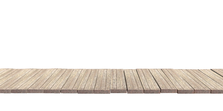 Old Wooden Planks Display Table Template Isolated on White Background. 3D Illustration.の写真素材