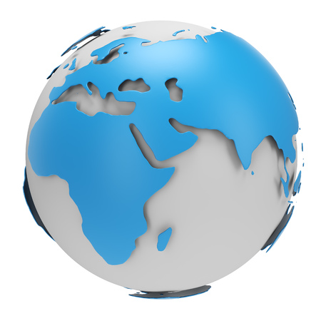 Blue and White Earth Globe Isolated on White Background. International Business Concept. 3D...