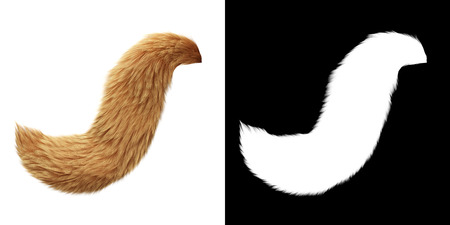 Fox Tail Isolated on White Background with Alpha Mask Attached. 3D Illustration.の写真素材