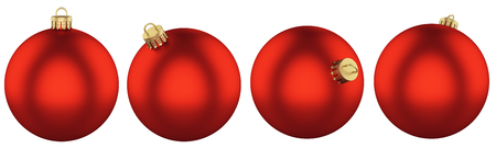 Red Christmas Ball Set Isolated on White Background. Red Bauble with Gold Hanger. 3D Illustration.の写真素材