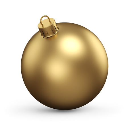 Gold Christmas Decoration Ball on White Background. 3D Illustration.の写真素材