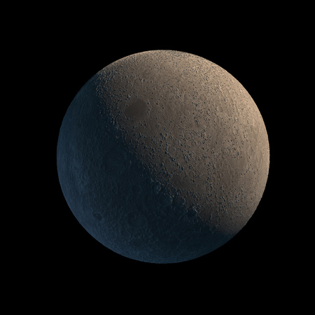 Earths Moon Isolated with Sunlight Illumination on Black Background.の写真素材