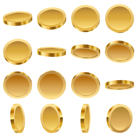 Gold Coins Set Isolated on White Background. Vector Illustration.のイラスト素材