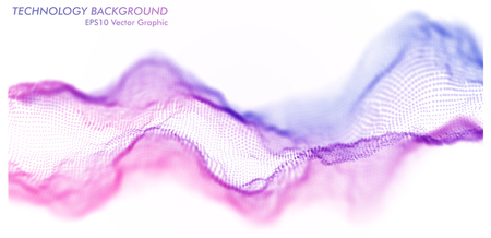 Colorful Pink and Violet Wavy Particle Surface on White Background. Technology or Science Banner.のイラスト素材