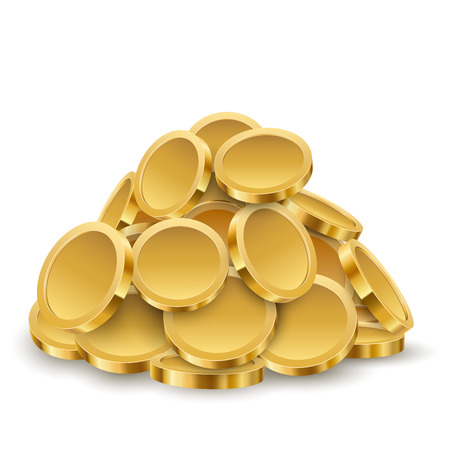 Gold Coins Pile Isolated on White Background. Savings Concept. Vector Illustration.のイラスト素材