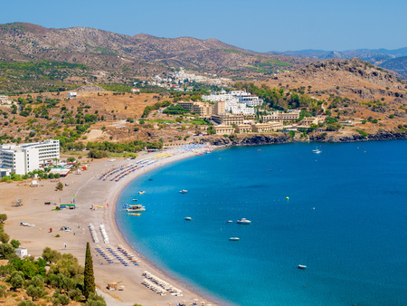 Lindos Beach on Sunny Summer Day, Rhodes, Greece.の写真素材