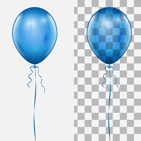 Realistic Blue Balloon Isolated on White and Checker Background Vector Template.のイラスト素材