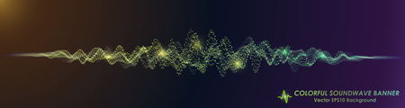 Colorful Sound Wave on Black Background. Technology or Science Banner. Abstract Waveform with DOF Effect. EPS10 Vector Illustration.のイラスト素材