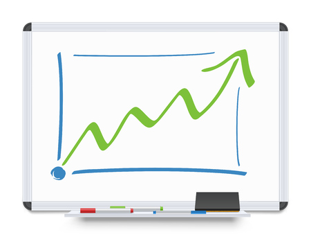 Whiteboard with Green Growing Arrow Isolated on White Background. White Board Vector Template.のイラスト素材