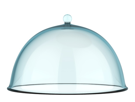 Glass Spherical Cloche Cover with Handle Isolated on White Background. Round Transparent Cover. 3D illustration.の写真素材