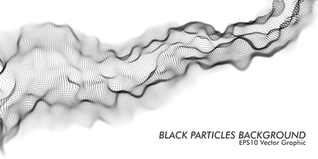 Black and White Wavy Particles Surface on White Background. Technology or Science Banner. Dots Waves with DOF Effect. EPS10 Vector Illustration.のイラスト素材