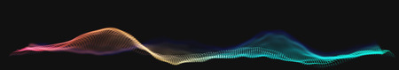 Colorful Spectrum Colors Wavy Particle Surface on Black Background. Abstract Technology or Science Banner. Cyber Space Background. Particles with DOF Effect. EPS10 Vector Illustration.のイラスト素材