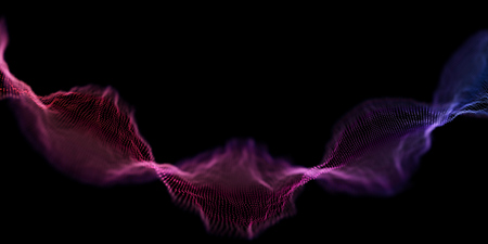 Colorful Purple and Blue Wavy Particles on Black Background. Technology or Science Banner. Particles with DOF Effect. EPS10 Vector Illustration.のイラスト素材