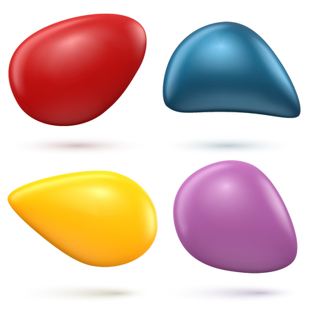 Set of Smooth 3D Shapes on White Background. Colorful Design Elements. Color Stones Collection. Vector Illustration.のイラスト素材