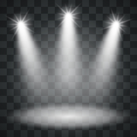 Three Spotlights Template on Checker Background. Light Background. Vector Illustration.のイラスト素材
