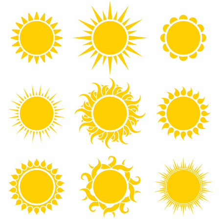 Abstract Yellow Sun Shapes Set Isolated on White Background. Vector Illustration.のイラスト素材