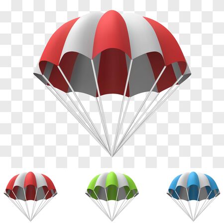 Red and White Cartoon Parachute Template. Design Element for Advertising Banners and Posters. Vector Illustration.のイラスト素材