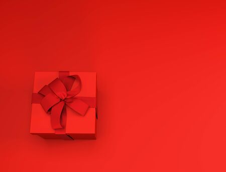 Red Present Box on Red Background. Red Christmas Card. 3D Illustration.の写真素材
