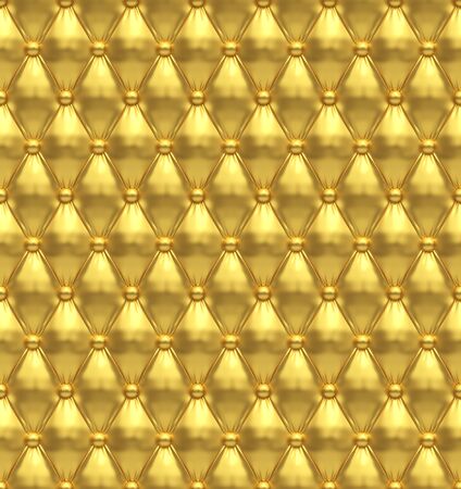 Seamless Golden Chesterfield Style Soft-tufted Buttoned Upholstery Wall Texture. Luxury Gold Background. 3D Illustration.の写真素材