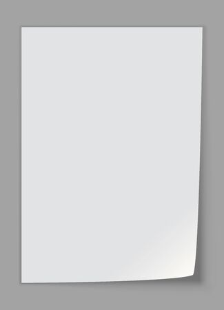 A4 Sheet of Paper with Curled Corner Isolated on Grey Background Vector Template.のイラスト素材
